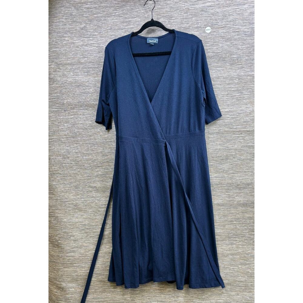 ModCloth Full Wrap Dress Womens Size XL Navy Blue Short Sleeve Made in USA